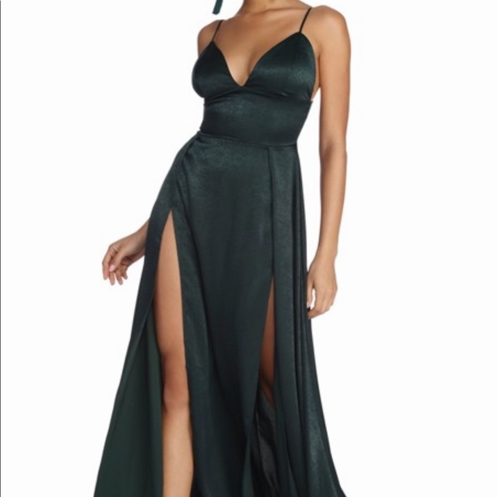 Windsor hunter green double slit maxi dress
